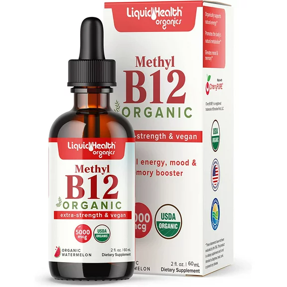 LIQUIDHEALTH Organic Vitamin B12 Drops for Energy & Metabolism Boost, 2 fl Oz 1-Pack
