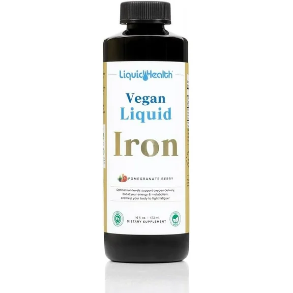 LIQUIDHEALTH Vegan Liquid Iron Supplement for Immune Support, Pomegranate Berry 16 fl Oz