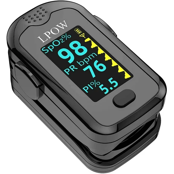 LPOW Fingertip Pulse Oximeter with Batteries and Lanyard, Oxygen Level Pulse Rate, A310E
