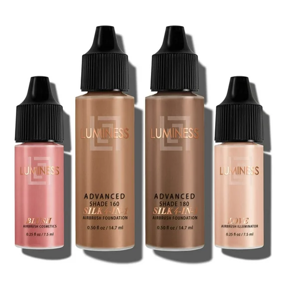 LUMINESS Airbrush Silk 4-in-1 Foundation Makeup Starter Kit: 2 Airbrush Foundations, High-Coverage Concealer, and an All-in-One Foundation