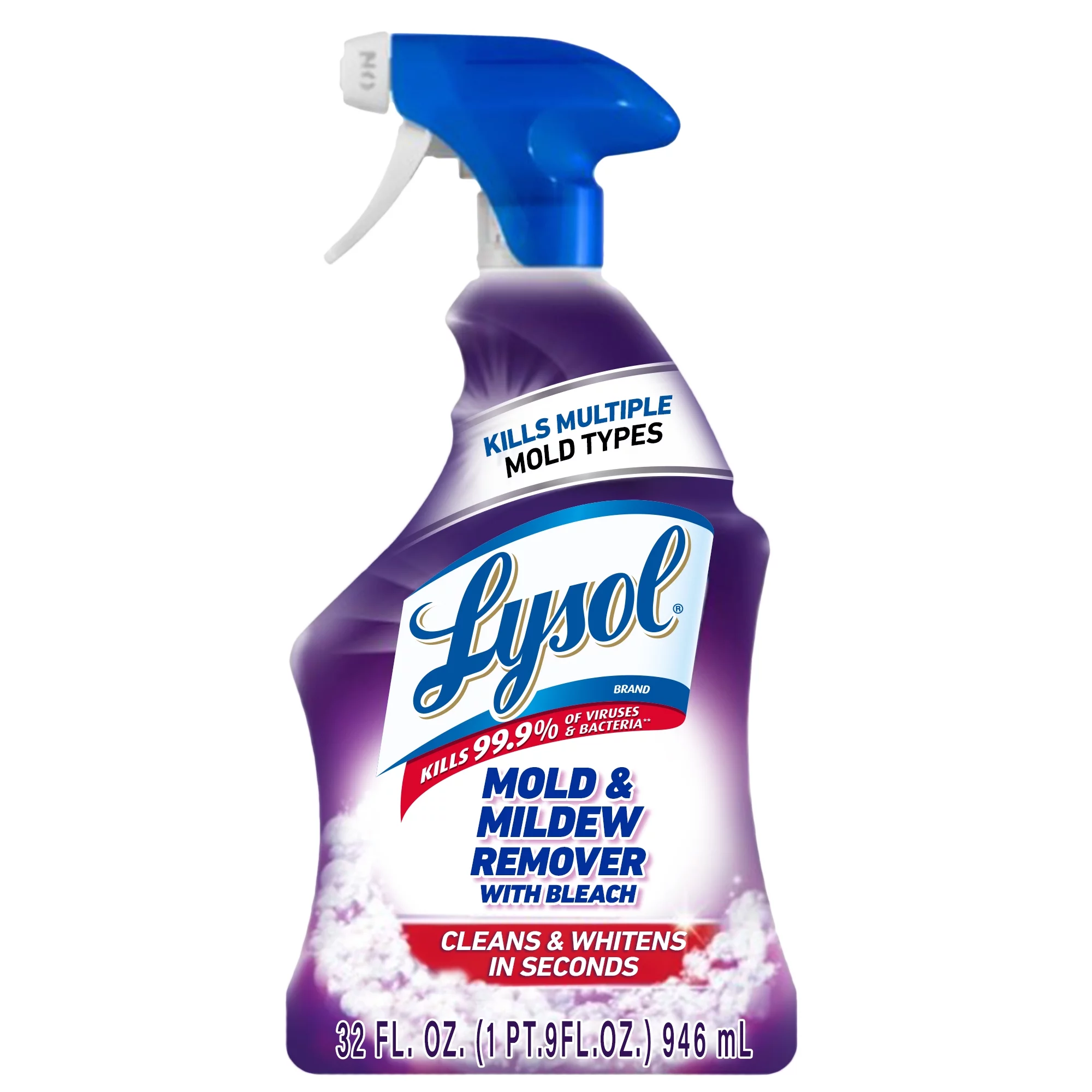Lysol Mold & Mildew Remover Spray with Bleach, Disinfects Cleans and Removes Stains, For Bathrooms, Showers and Kitchens, 32oz