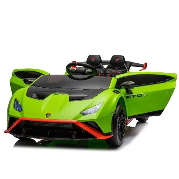 Lamborghini 24 V Ride On Sports Car With Remote Control, Licensed Lamborghini STO Battery Powered Ride On Toy Cars W/Dynamic Music/360° Spin/Drift/Bluetooth/LED Light, Electric Car for Kids 3-8, Green