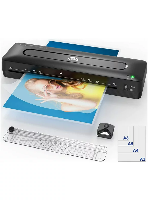 Laminator A3, 13 Inch Laminator with Thermal Laminating Sheets, Hot and Cold Laminating Machine with Paper Trimmer, Corner Rounder, Home Office School Supplies
