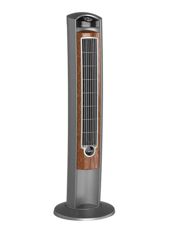 Lasko 42" Wind Curve Tower Fan with Ionizer, Timer and Remote, Gray/Woodgrain, 2554, New