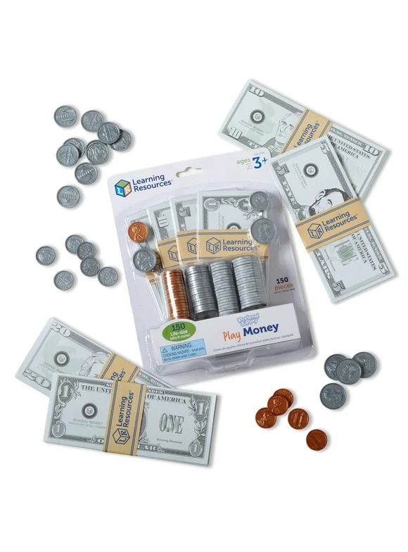 Learning Resources Pretend & Play, Play Money for Kids, Counting, Math, Currency, 150 Pieces, Ages 3+