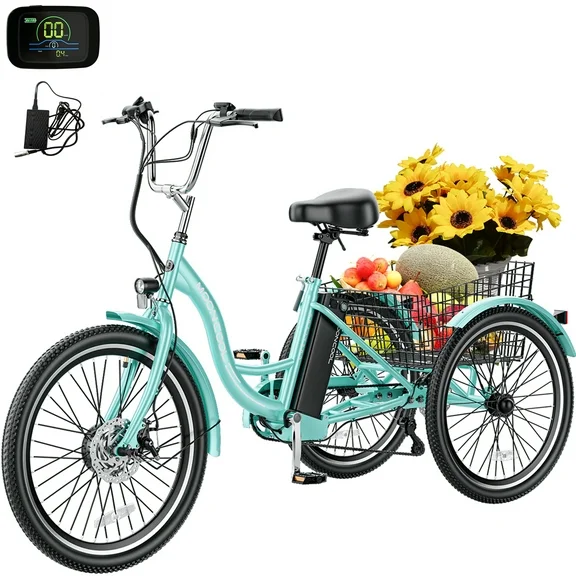Lilypelle 24" 26" 3 Wheel Electric Tricycle for Adults, 350W 36V 10.4Ah 7 Speeds Motorized Electric Trike Three Wheel Electric Bikes Bicycle with Large Basket for Women Men