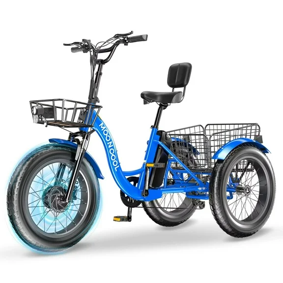 Lilypelle 7 Speeds Electric Trike Tricycle with 20" x 4" Fat Tire for Adults,500W 48V 14.5Ah Lithium Battery ,3 Wheels Electric Trike for Men, Women， with Front & Rear Baskets