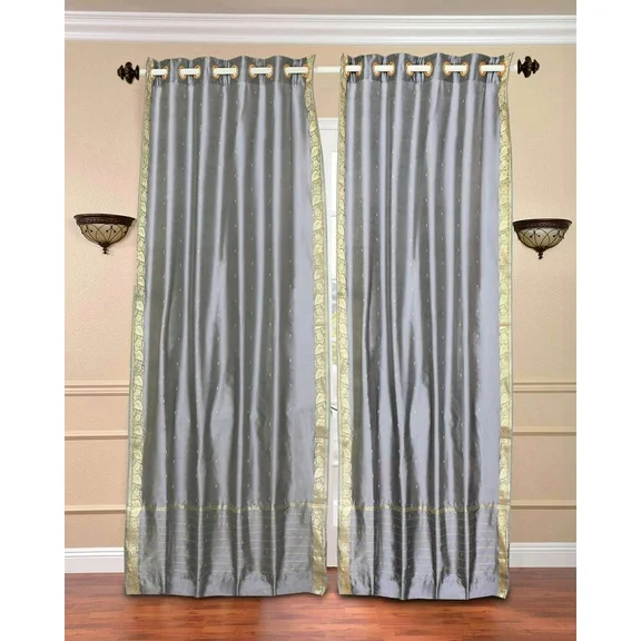 Lined-Gray Ring Top  Sheer Sari Curtain / Drape / Panel   - 43W x 96L - Piece