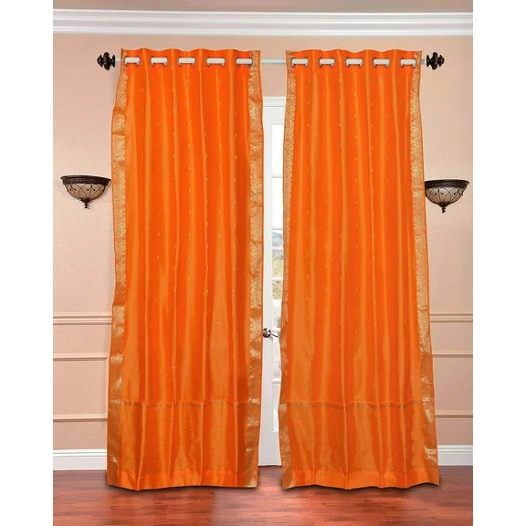 Lined-Pumpkin Ring Top  Sheer Sari Curtain / Drape  - 43W x 120L - Piece