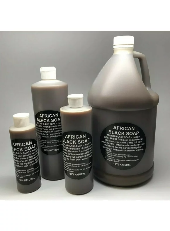 Liquid Raw African Black Soap 16oz (1 Lb) - 100% Pure & Natural Organic Bath Body Face Wash Cleanser