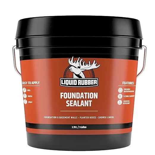 Liquid Rubber Foundation and Basement Sealant - Indoor & Outdoor Use - Easy to Apply - Waterproof Coating - Black, 1 Gallon