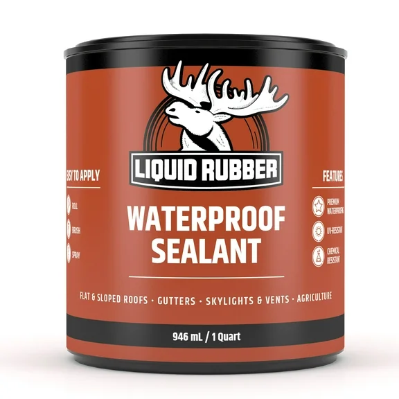Liquid Rubber Waterproof Sealant - Indoor & Outdoor Coating - Easy to Apply - Water Based - Original Black, 1 Quart