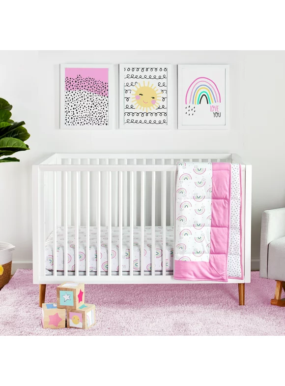 Little Star Organic Pure Organic Cotton Crib Bedding Set, 3 Pc, Pink-Taste the Rainbow