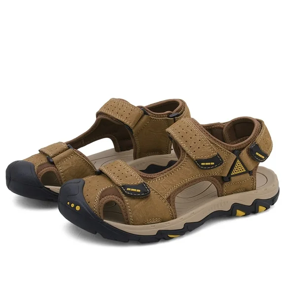 Lopsie Men's Outdoor Hiking Shoes Summer Sandals For Men,Head Cowhide Beach Shoes Casual Leather Fisherman Sandalias Khaki