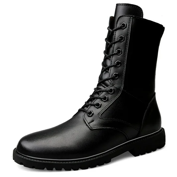 Lopsie Men's Tactical Boots Cap Toe Army Leather Combat Military Zipper Shoes，Men's Side Zip Jungle Boots，black genuine leather upper