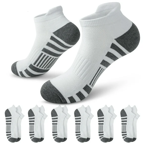 Loritta 12 Pairs Mens Ankle Athletic Low Cut Sports Socks Cushioned Breathable Running Cotton Socks Size 6-9