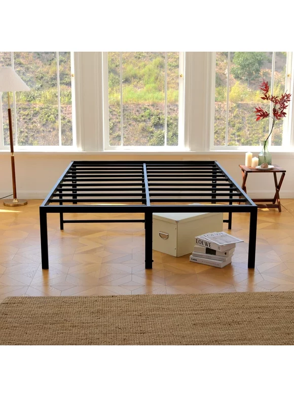 Lusimo Full Size Bed Frame 18 inch Heavy Duty Platform Metal Bed Frame Full with Attach Headboard Hole Anti Slip Support Mattress Foundation