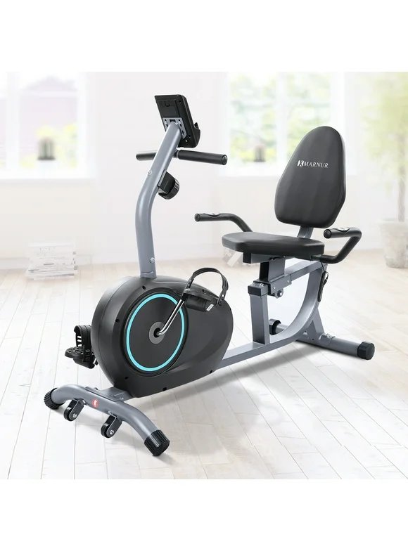 MARNUR Recumbent Exercise Bike with 8 Levels Adjustable Resistance, LCD Monitor, Pad Holder, Wheels