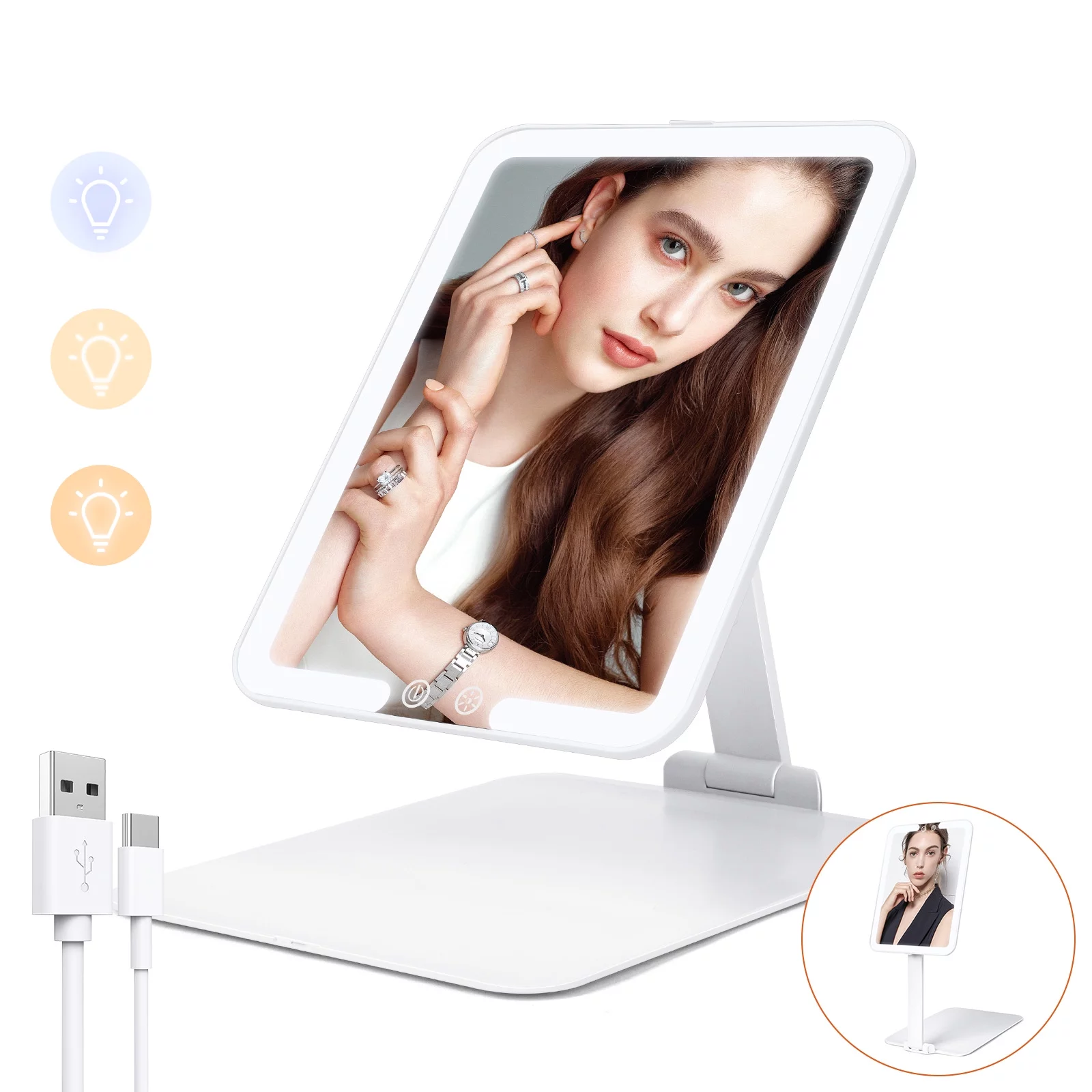 MATEPROX Lighted Makeup Mirror, Extendable Foldable Travel Mirror Compact Tabletop Vanity Height Adjustment