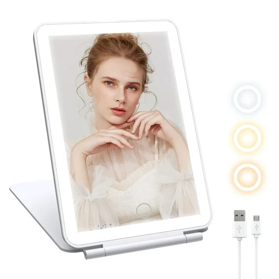 MATEPROX Travel Makeup Mirror with LED Light, Compact Portable Tabletop Cosmetic Beauty Mirrors