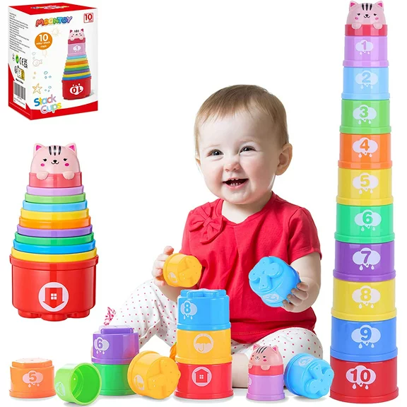 MOONTOY Baby Stacking Toys Nesting Cups for Toddlers 1-3, Stacking Buckets Kids Toys, Nesting & Stacking Cups Bath Toys Fun Educational Toys Christmas Gift for 6 Months 1 2 3 years