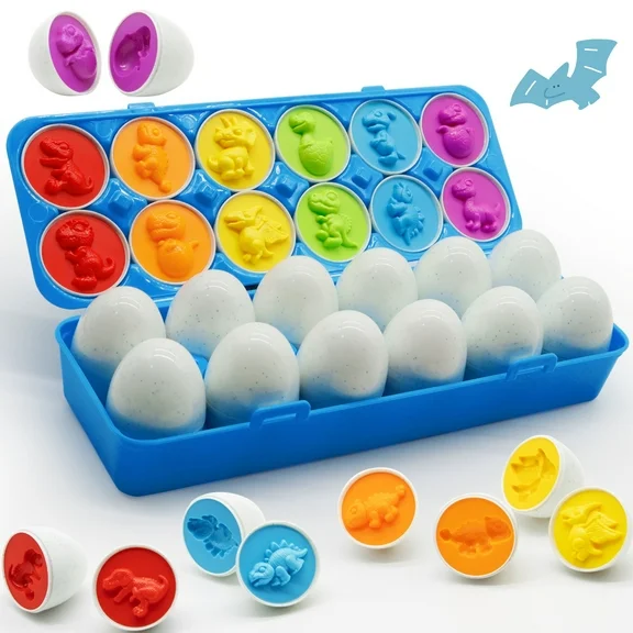MOONTOY  Egg Toys for Toddlers 1-3, Dinosaur Matching and Color Sorting Learning Toys Easter Gifts for 1 2 3 Years Old Kids Toddler Baby Girls Boys, 12PCS