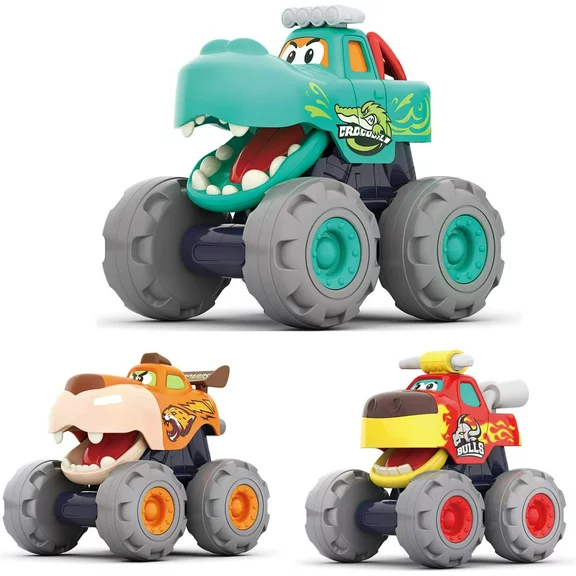 MOONTOY Toy Trucks for Toddlers 1-3 Boys, Toys Car for 1 Year Old Boy, Animal Monster Truck, Friction Powered Toy Cars Set Play Vehicle, 1 Year Old Boy Birthday Christmas Gifts for Kids