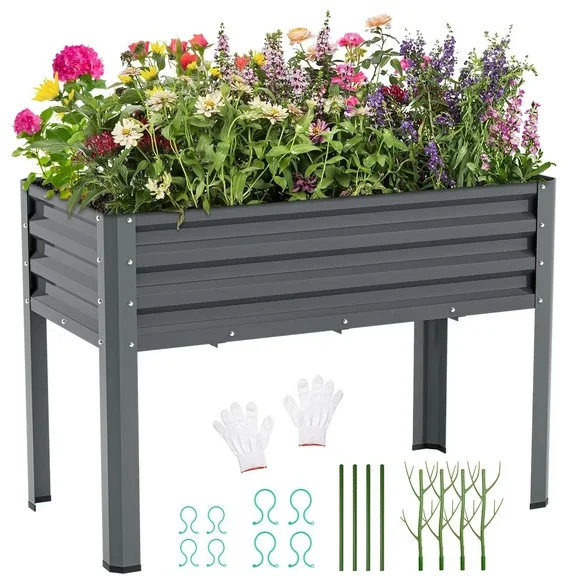 MOPHOTO 46×24×32in Raised Garden Bed with Legs, Metal Galvanized Elevated Raised Planter Box Standing Growing Bed Herb Planter for Gardening, Backyard, Patio, Balcony