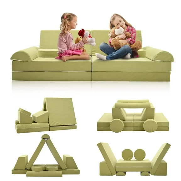 MOPHOTO Kids Couch Play Set, 10PCS Modular Kids Sofa Couch Nugget Couch Fold Out Couch Playhouse Play Set for Toddlers, Creative Couch Kids Foam Play Couch Indoor