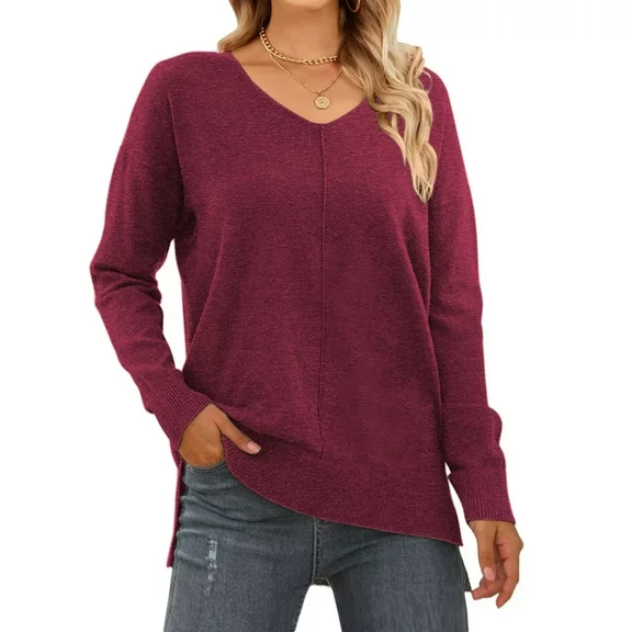 MOSHU V Neck Sweaters for Women Fall Lightweight Knit Pullover Sweater