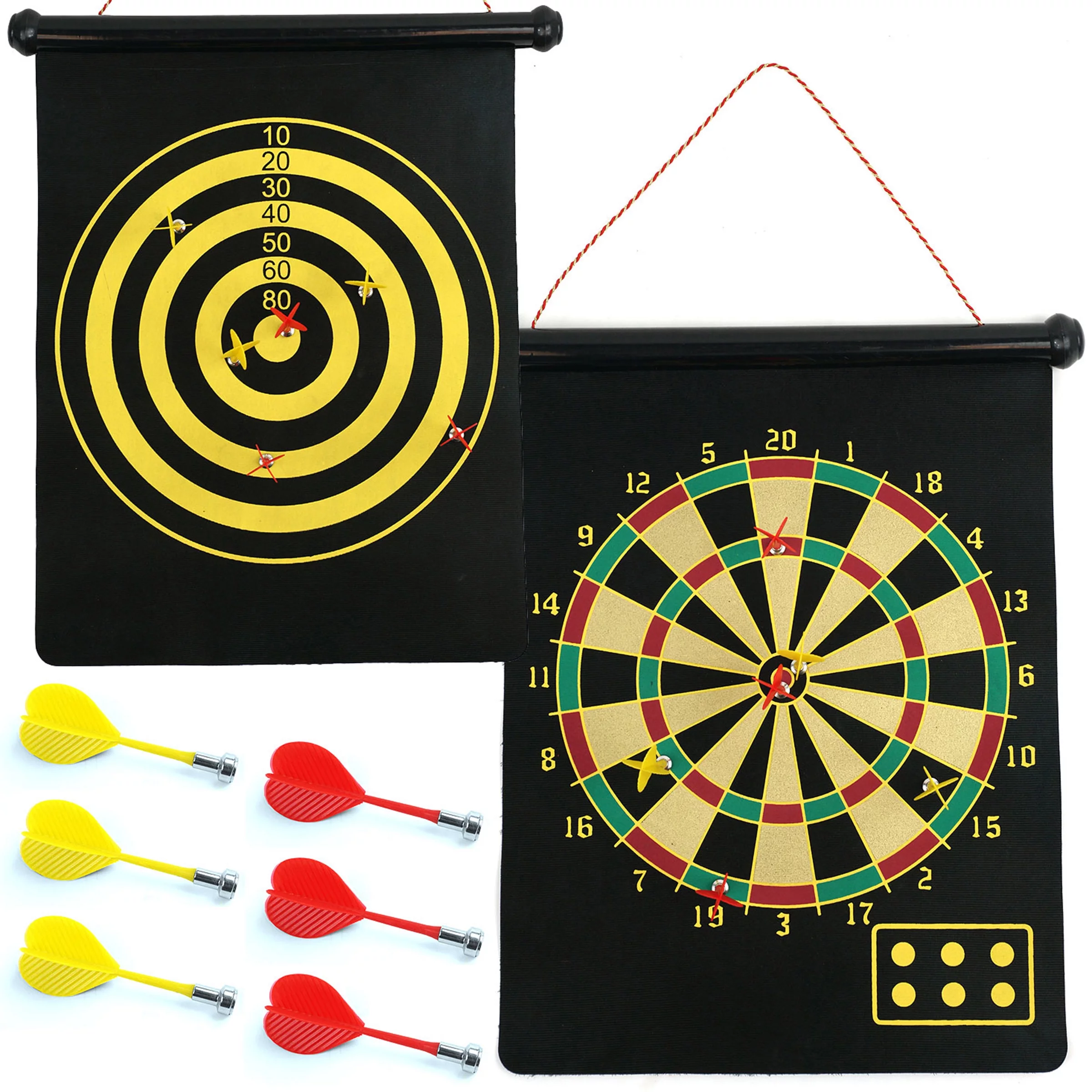 Magnetic Dart Board – Hanging Reversible Dartboard and Bullseye Game with 6 Magnetic Darts – Rolls Up for Convenient Storage by Trademark Games