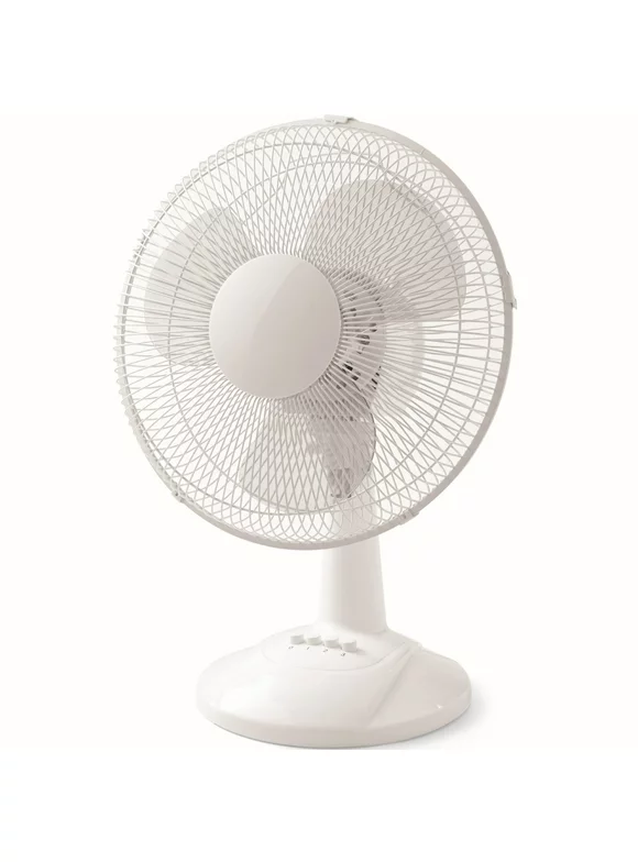 Mainstays 12" 3-Speed Oscillating Table Fan, FT30-8MBW, New, White