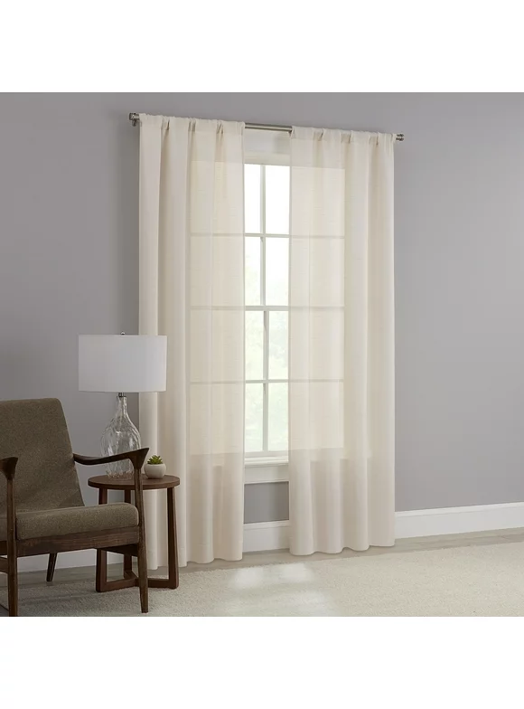 Mainstays Como Elegant Textured Light Filtering Rod Pocket Curtain Panel Pair, 37"x84", Beige