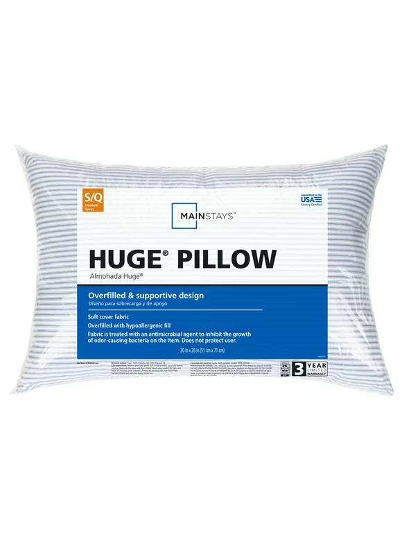 Mainstays Huge Overfilled Bed Pillow, Standard/Queen, 2 Pack