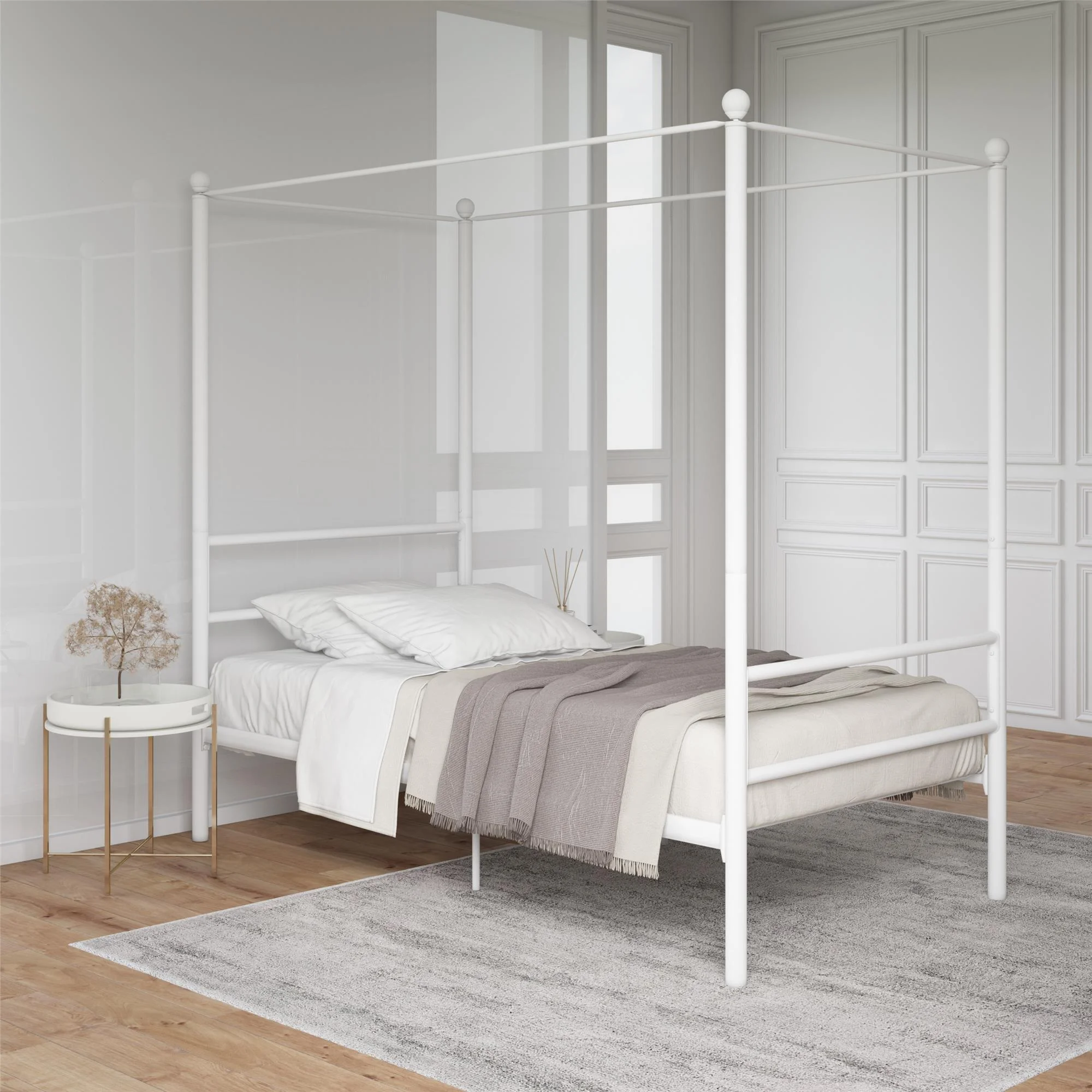 Mainstays Metal Canopy Bed, Twin, White