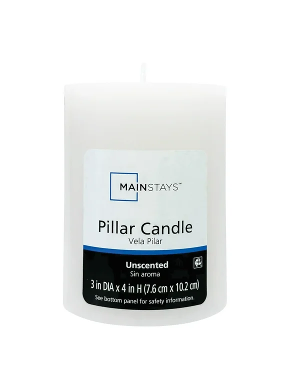Mainstays Unscented Pillar Candle, 3 x 4 inches, White