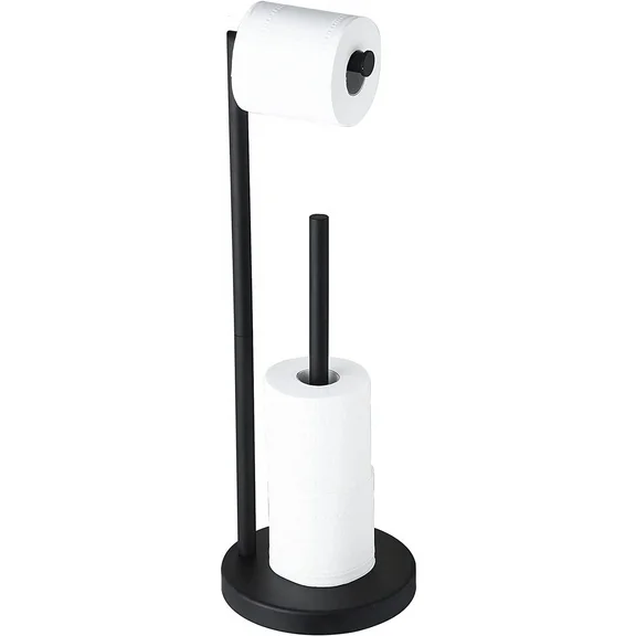 Marmolux Acc Toilet Paper Holder Stand Free Standing W/ Storage, Matte Black Finish