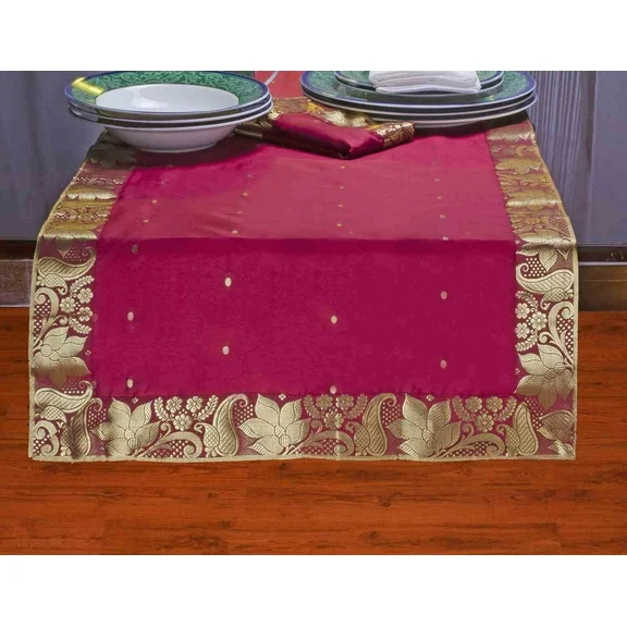 Maroon - Hand Crafted Table Runner (India) - 14 X 70 Inches