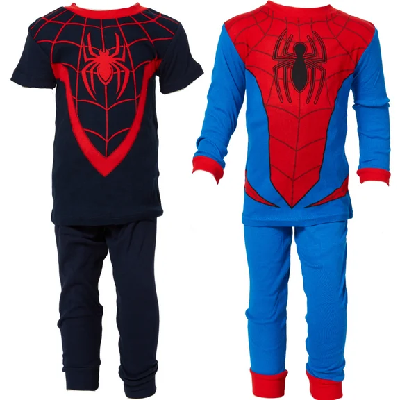 Marvel Spider-Man Toddler Boys Pajamas Spiderman Sleepwear Cotton 4 Piece Set, Sizes 2T-5T