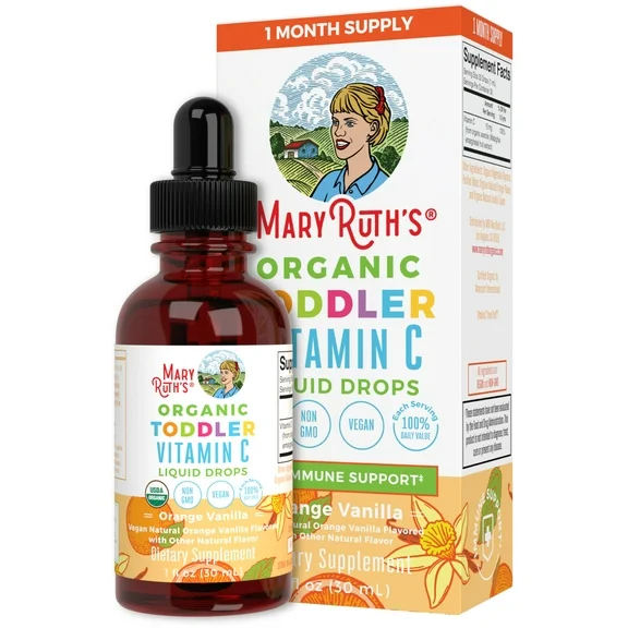 MaryRuth's | USDA Organic Vitamin C Liquid Drops | Vitamin C Supplement for Kids 2-3 | Immune Support | Vegan, Non-GMO | 1 fl oz / 30ml