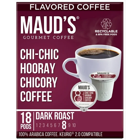 Maud's Chicory Dark Roast Coffee Pods, Chic-Chic Hooray, Compatible w/ K-Cup Brewers, 18ct