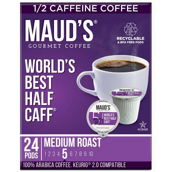 Maud's Half Caff Medium Roast Coffee Pods, Compatible w/ K-Cup Brewers, 24ct