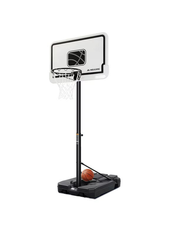 MaxKare 44 In. Portable Basketball Hoop System Goals Adjustable Height 7 Ft. 6 In. - 10 Ft. for Adults Teenagers, with 2 Wheels, Strong Base Outdoor Game