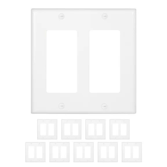 Maxxima 10 Pack 2 Gang Decorative Outlet Wall Plate - White, Standard Size Cover, Ideal for Light Switch, Outlets, Timers, or Dimmers - 10 Pack