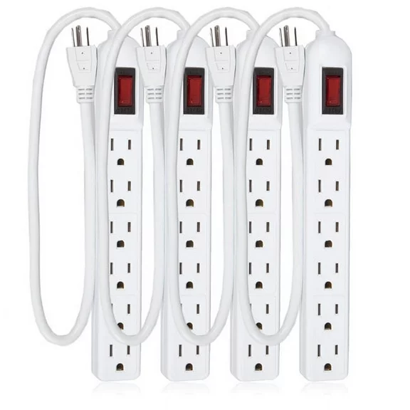 Maxxima 6 Outlet Power Strip  Surge Protector- 300 Joules (Pack of 4)