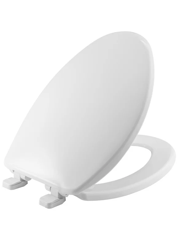 Mayfair Caswell Slow Close Elongated Plastic Toilet Seat in White Never Loosens