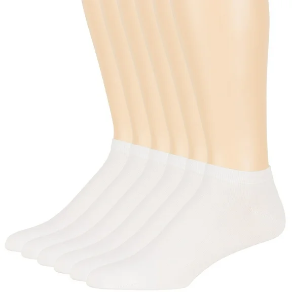 Men's Bamboo, Soft, Invisible, Ankle Socks, White, Large 10-13, 6 Pack