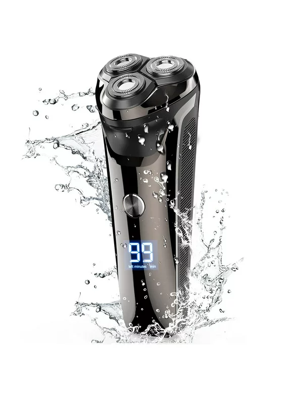 Men's Electric Razor, 2 in 1 4D Electric Rotary Shaver Cordless Rechargeable Mustache Face Beard Trimmer IPX7 Waterproof Dry/Wet, W/ LED Display & Holder for Husband Dad Travel