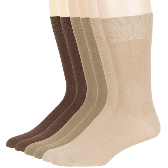 Mens Cotton Assorted Socks, Brown, Beige, Light Beige, X-Large 13-15, 6 pack