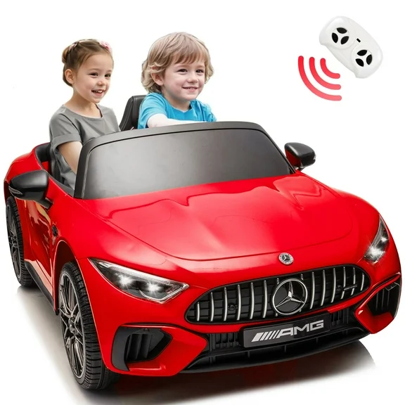 Mercedes 24V 2 Seats Ride on Car Toy with Remote Control Kids Electric Vehicle for Boys and Girls Ride on Truck for 3-6 Years Old, Bluetooth, Red